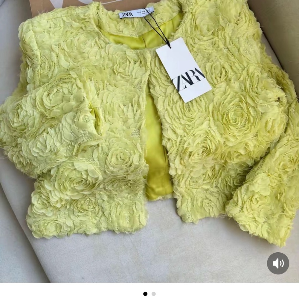Zara Light Yellow Rosette-Embellished Cardigan - Picture 2 of 3